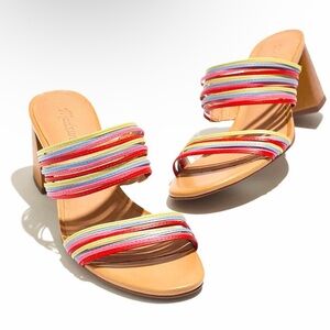 MADEWELL The Meg Wooden Block Heeled Sandals in Rainbow Leather